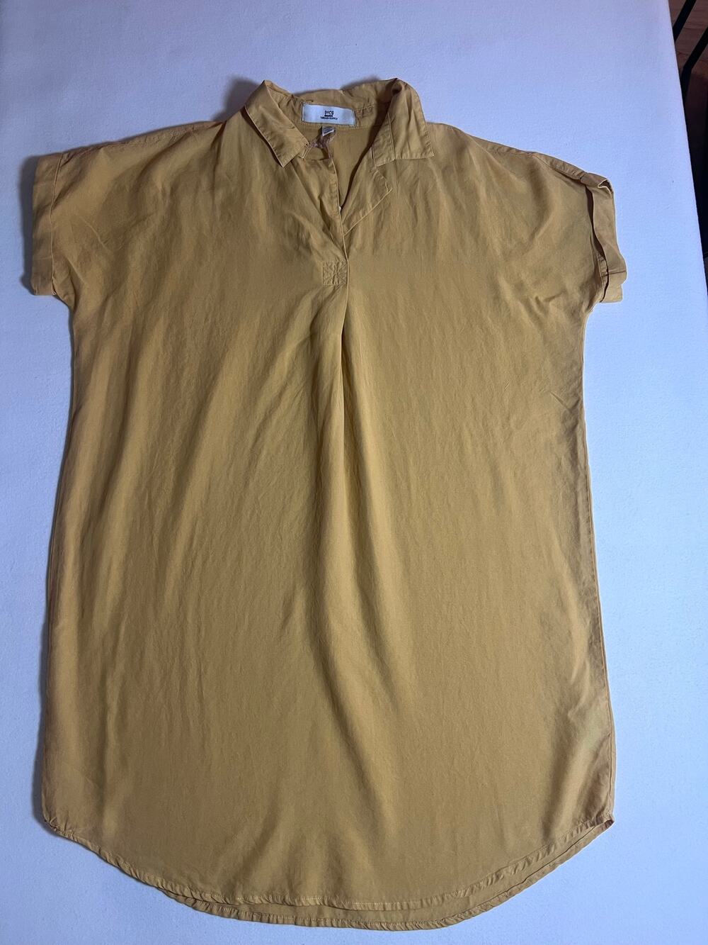 Thread & Supply Womens M Mustard Yellow 100% Lyocell Shirt Dress Tunic Boho